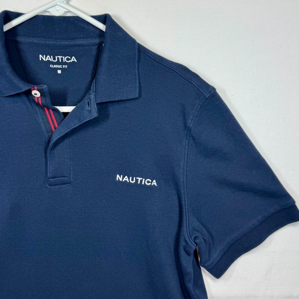 Nautica Polo Shirt Classic Fit Short Sleeve Casual Logo Navy Blue Sz Medium